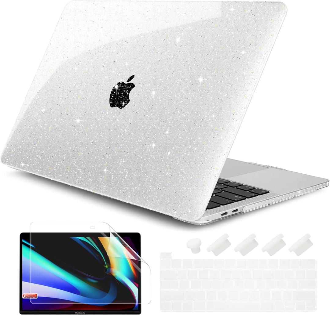 DONGKE for MacBook Pro 13 inch Case 2023 2022 2021 2020 Release Model A2338 M2/M1 A2289 A2251 with Touch Bar & Touch ID, Glitter Bling Plastic Hard Shell Case & Keyboard Cover, Star Clear