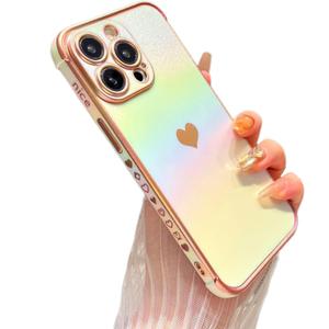 ZTOFERA for iPhone 12 Pro Case 6.1 inch,Cute Colorful Iridescent Plating Edge Case with Love Hearts Pattern,Camera Lens Protection Shockproof Phone Case for Women Girls,Iridescent White