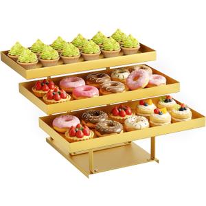 3 -Tier Metal Cupcakes Tray Display Stand for Gatherings, Parties,Holiday Dinners,14.5 Food Trays with Metal Risers for Desserts, Fruit & Appetizer (Gold, 3 Tier)