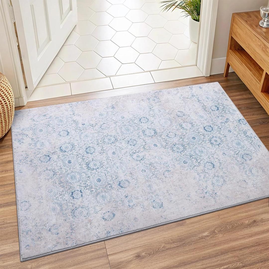 2x3 Washable Area Rug – Soft, Non-Slip Entrance Rug, Durable Indoor Door mat, Floor Carpet for High-Traffic Areas, Entryway, Kitchen, and Bedside, Nordic Serenity/Blue