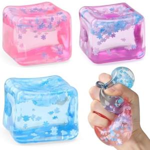 Chridark Ice Cube Fidget Toy for All Ages: 3 Pcs Sensory Squishy Fidget Toys, Square Stress Balls, Classroom Prizes, Anxiety Relief Stress Cube Gift for Kids Teens Adults