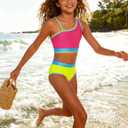 Funnycokid Girls Swimsuit Two Piece Bathing Suit Adjustable Straps Kids Bikini Sets Teens Swimwear 9-16Y (9-10 Years, Hotpink Yellow)