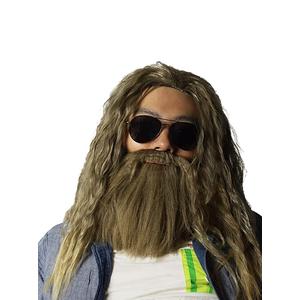 CrazyCatCos Thor Men Long Curly Golden Brown Mustache Wig Halloween Cosplay Wig One size