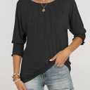 ANRABESS Womens Tops 3/4 Sleeve Crewneck Pleated Dressy Casual Shirts 2025 Summer Business Basic Tee Blouses Work Outfits Black XXL (Black, XXL)