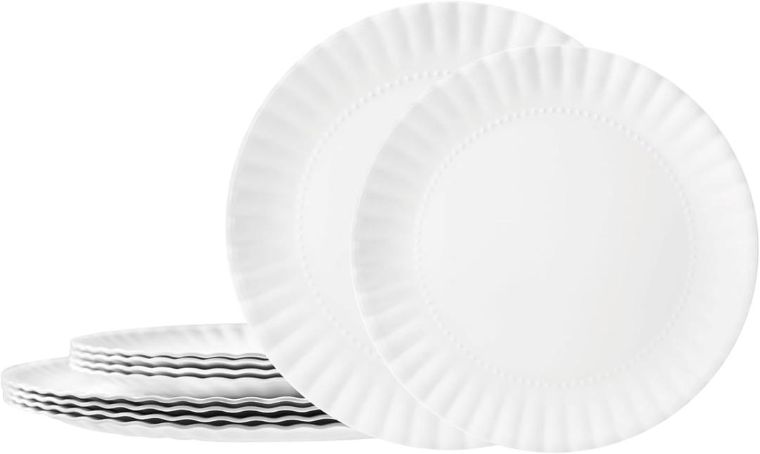 TP Reusable Melamine Paper Plates, 8" and 10.5" Round Plates for Party Picnic Outdoors, Set of 4, White