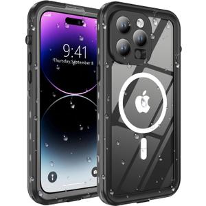 For iPhone 14 Pro Case Waterproof, [Shockproof] [Dustproof] [IP68 Waterproof] Full-Body Hard Case Built-in [Lens Screen Protection] for Diving Case (Black, for iPhone 14 Pro 6.1in)