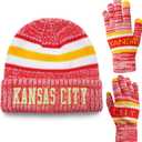 Vintage Classic Skull Cap 3D Embroidery Beanie Cuffed Winter Hat Knit Comes with Warm Gloves Fasion Gifts for Men Women Fans (Kansas City C)