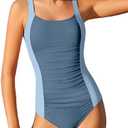 TyeSmo Girl Swimsuit One Piece Bathing Suit for Girls Solid Color Ruched Adjustable Straps Padded Swimwear 9-10Y