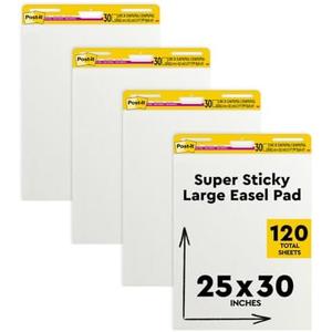 Post-it Super Sticky Easel Pad, 25 in x 30 in, White, 30 Sheets/Pad, 4 Pads/Pack, Great for Virtual Teachers and Students (559 VAD 4PK)