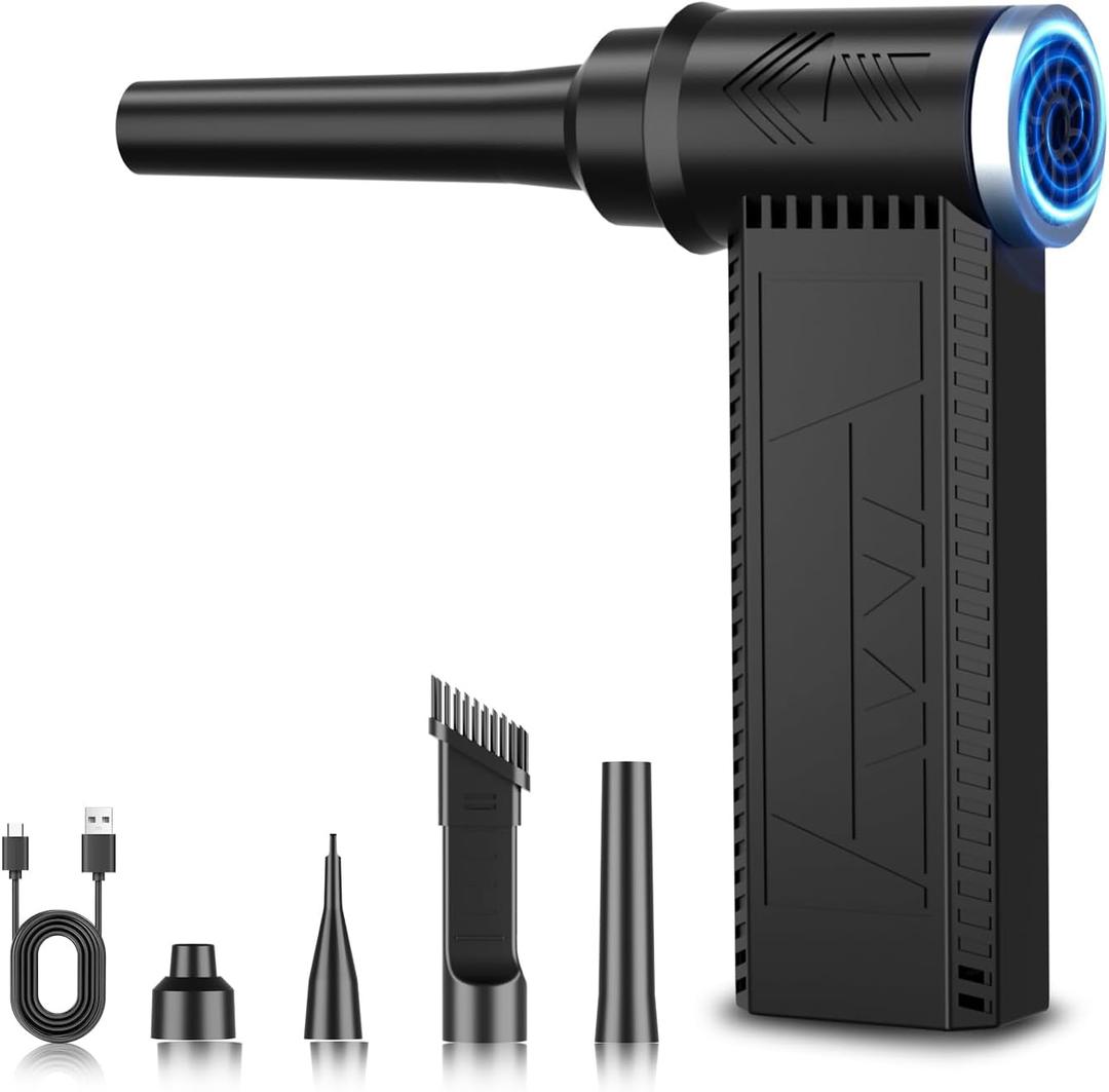 Meudeen Cordless Electric Air Duster: 120,000 RPM High-Speed 4-Speed Adjustable Blower, Rechargeable Battery-Powered Dust Cleaner for PC Keyboards, Electronics, Cars & Outdoor Use (Black)