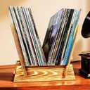 Vinyl Record Storage Holder Real Wood, Rustic Wooden Vinyl Stand, Fits 10”-12” Size Record, Not for 7”, Easy to Flip 33 or 45 LPs Storage Display Rack, Farmhouse Home Decor