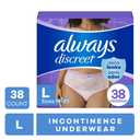 Always Discreet Adult Diapers for Women, Incontinence Underwear, Postpartum Essentials, Disposable Briefs, Max Absorbency, Bladder Leak Protection, Large 38 ct