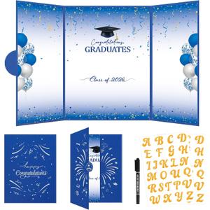 2 x Graduation Decorations 2026, Blue White Graduation Guest Book DIY Kit, Class of 2026 Signature Book with Gold Letter Stickers and Pen, Congratulations Graduates Party Favors and Table Decor