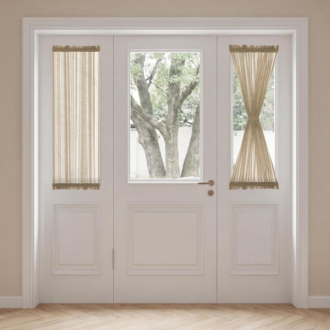 H.VERSAILTEX Door Curtains for Door Window, French Door Curtains, Privacy Semi Sheer Side Light Curtains for Door Windows with Rod Pocket and Tie Back, Beige, 25 x 40 inches, 1 Panel