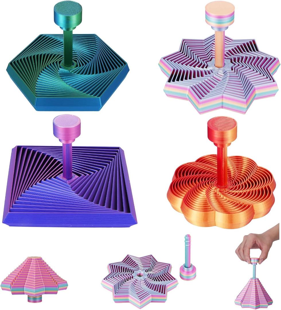 4 Pack Expanding 3D Printed Fidget Toys Hexagon Square Star Flower Sensory Toys with Removable Handle for Adult (Multicolor)