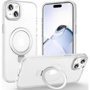 Lufanbis Magnetic for iPhone 15 Case with Ring Stand, [10 FT Drop Protection] [Velvety Touch] Slim Translucent Matte Back Shockproof Phone Case for iPhone 15 6.1'', Frosted White