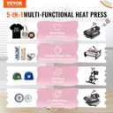 VEVOR Pro 15x15 Heat Press with 30 OZ Tumbler Attachment, 8in1 Combo Tumbler Hat Heat Press for T-Shirts, Tumblers Glass Cans Mugs Hats Caps, and Plates (Black & Pink)
