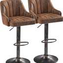 VECELO Bar Stools Set of 2, Adjustable Bar Stools Counter Height Barstools with Back and Arm, Swivel Bar Chair Stools for Kitchen Counter Island Cafe Dining Room, Industrial Style, Dark Brown
