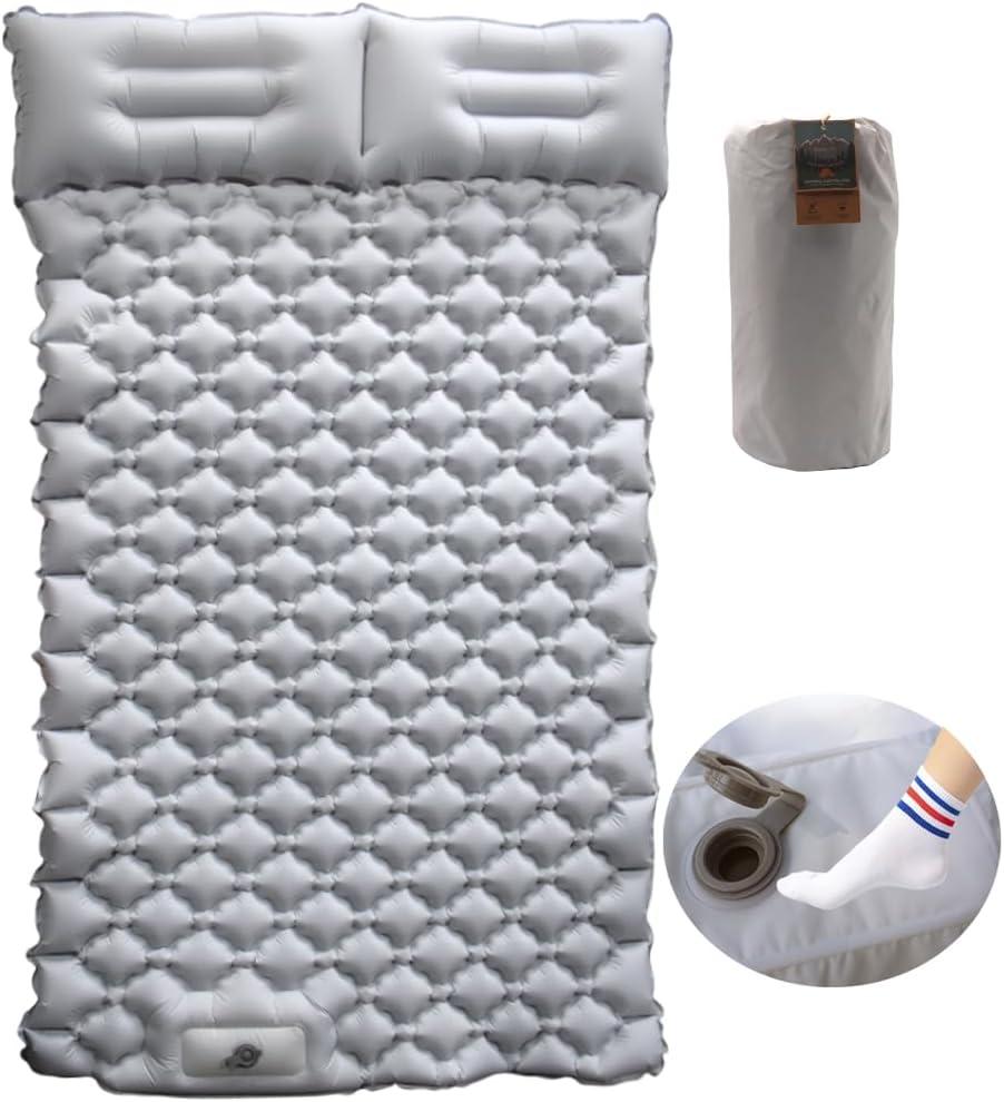 Sleeping Pad for Camping, Inflatable Sleeping Mat with Pillow, Camping Pad with Built-in Foot Pump, Lightweight Camping Mattress Pad for Car Camping, Backpacking, Tent and Hiking (Full (Grey)) Sleeping Pad for Camping, Inflatable Sleeping Mat with Pillow, Camping Pad with Built-in Foot Pump, Lightweight Camping Mattress Pad for Car Camping, Backpacking, Tent and Hiking (Full (Grey))