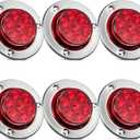 Partsam 10Pcs 2 inch Red 7LED Side Marker Clearance Light Turn Signal with Stainless Steel Bezel For Trailer Truck, High/Low Brightness