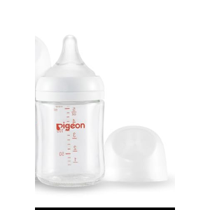 Pigeon Glass Nursing Bottle Wide Neck, Anti-Colic, Streamlined Body, Natural Feel, Easy to Clean, Heat-Resistant, 5.4 Oz(Pack of 1), Includes 2pcs SS Nipples (0m+)