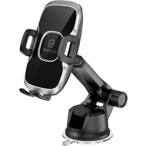 WixGear Phone Holders for Your Car - Dashboard & Windshield Car Phone Holder Mount with 60 Rotation, Strong Double Lock Suction Cup, Soft Anti-Slip Silicone Clamp, Fits iPhone & Galaxy