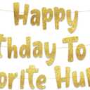 Pre-Strung Happy Birthday To My Favorite Human - Funny Birthday Gold Glitter Banner - Funny Birthday Decorations for Men and Women - Party Supplies and Gifts
