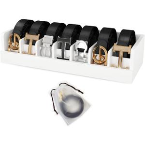 Belt Organizer for Drawer - Bamboo Belt Storage Organizer | Belt Rack for Closet Wall Mount Men Women Tie Sock Bra Scarf Ribbon(White, 7 Grids)