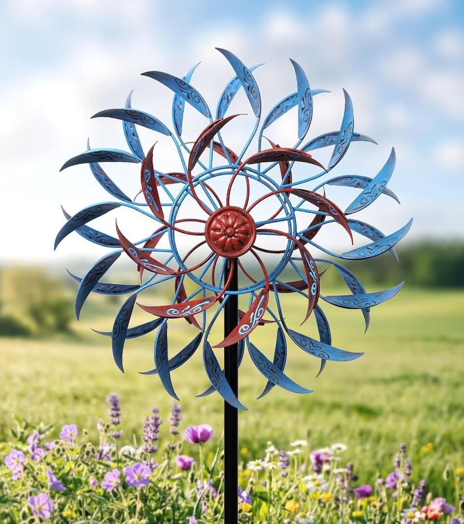 4 Layer Wind Spinner Outdoor Metal, 13" Kinetic Wind Spinner for Yard and Garden, Decorative Metal Yard Art for Lawn or Patio