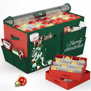 homyfort Christmas Ornament Storage Box, Large Compartment Ornament Organizer Boxes Containers with Dividers for 128 Xmas Holiday Christmas Tree Ornament Storage