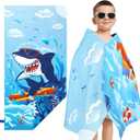 WERNNSAI Shark Kids Beach Towel for Boys, 30 x 60 Double-Sided Towels for Kids, Kids Beach Pool Bath Bathroom Swim Towel, Quick Dry Ultra Absorbent Super Soft Beach Blanket Towel