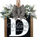 Last Name Year Round Front Door Wreath Front Porch Decoration 26 Letter Welcome Sign with Eucalyptus Garland and Bow Spring Wreaths for Front Door Outside Hanger Garland (D)