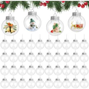 60 Pcs Hanging Clear Plastic Fillable Ornaments Balls, 2" Transparent Christmas Decoration Baubles, DIY Plastic Ornaments Round Balls for Christmas Tree, Birthday Party Decorations