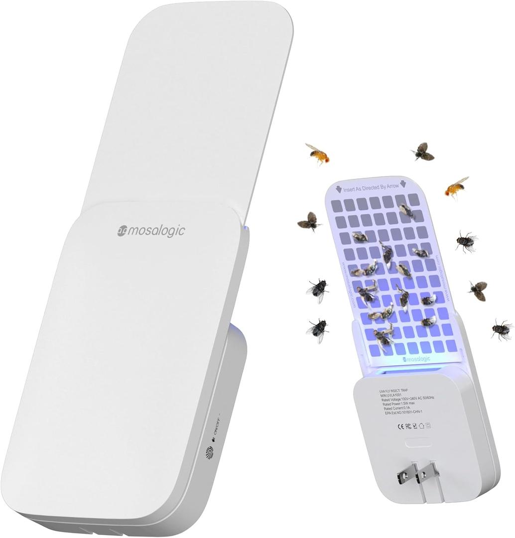 Mosalogic Fly Insect Trap Plug-in Mosquito Killer Indoor Gnat Moth Catcher Fly Tapper with Night Light UV Attractant Catcher for Home Office White-2pack