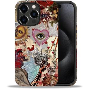 DAIZAG Compatible with iPhone 15 Pro Case,Mosaic Glass Tiles Eyes Full Pattern Plastic Soft TPU Hybrid Hard Shell + Silicone Bumper Protection Case