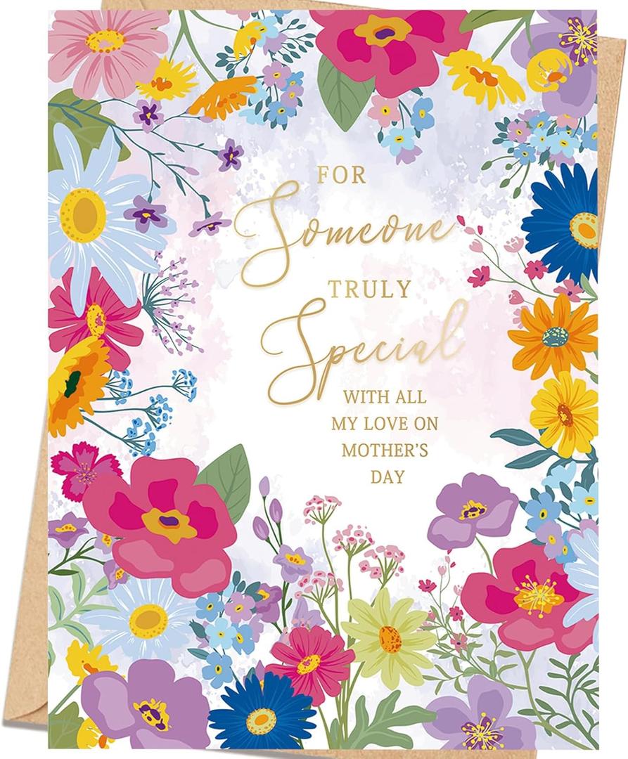 2 x Mothers Day Card for Mom, Wife, Grandma or Step Mom, Happy Mother's Day Card from Daughter, Son or Husband, Beautiful Floral Design