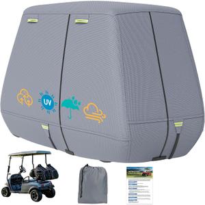 800D Waterproof Golf Cart Cover 2/4/6 Passenger, Heavy Duty Solution-Dyed Polyester UPF 50+, Universal Fits for EZ GO Yamaha Club Car