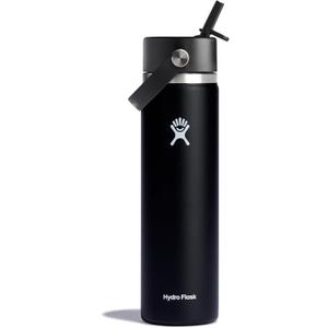 Hydro Flask Water Bottle - Insulated Stainless Steel - Wide Straw Lid, Non Spill, Leakproof in 24 Oz Cascade Blue (Black)