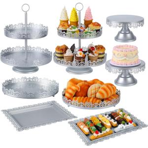 Tioncy 8 Pcs Cake Stand Set, Metal Dessert Table Display Stands for Dessert Table, Tiered Cupcake Holder Display Plates for Birthday Party Wedding Festival (Silver)