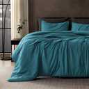 SLEEP ZONE Queen Comforter Set, Duvet Insert with Natural Wrinkle Texture, Cotton-Linen Feel, Lightweight and Breathable Fluffy Bedding Sets with 1 Comforter and 2 Pillow Shams (Teal)