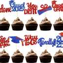 100 Pcs Graduation Cupcake Toppers Congrats Grad Class of 2025 Graduation Cupcake Picks Toppers Diploma Supplies for Party Decorations(Red, Blue)