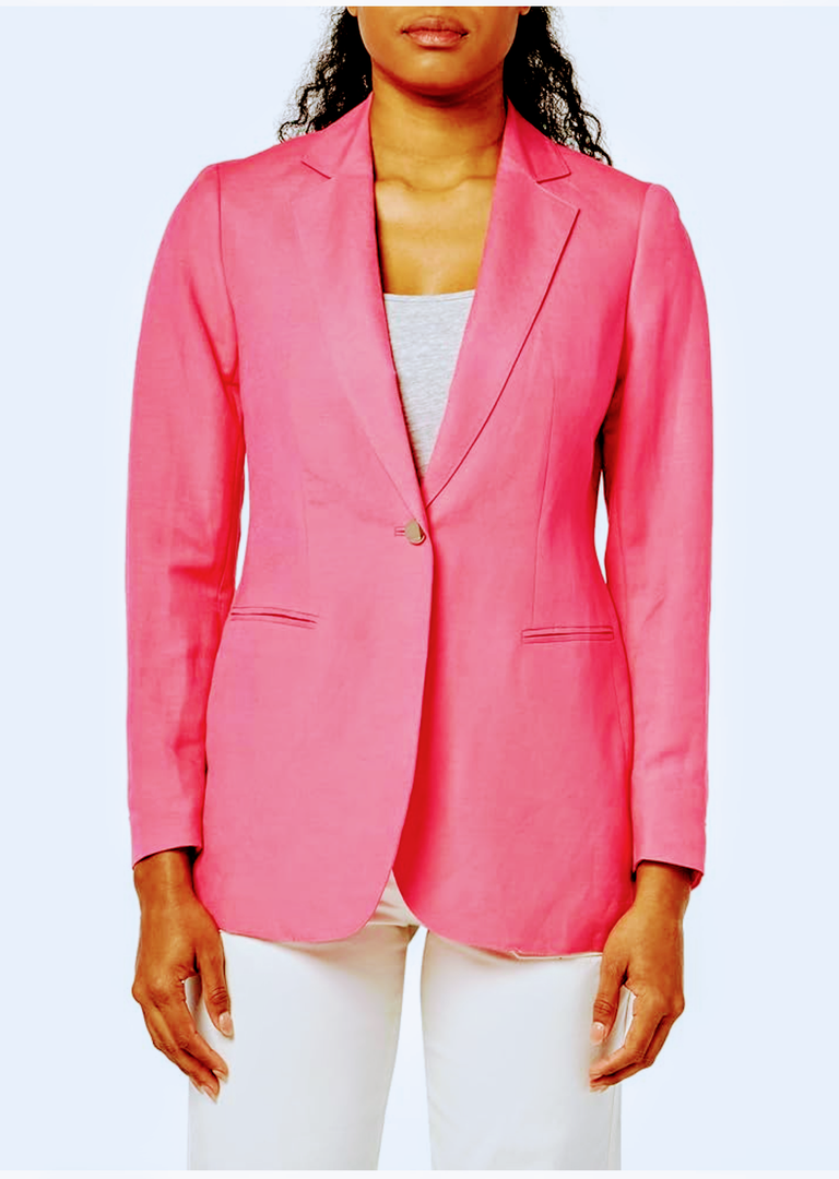 UNIQUE21 Women's Linen One Bttn Notch Collar Jacket, Size:12