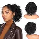 Isaic Ponytail Extension 8 Inch Short Wavy Curly Ponytails Drawstring Ponytail for Black Women Jet Black Pony Tails Hair Extensions Synthetic Hairpiece for Daily Use