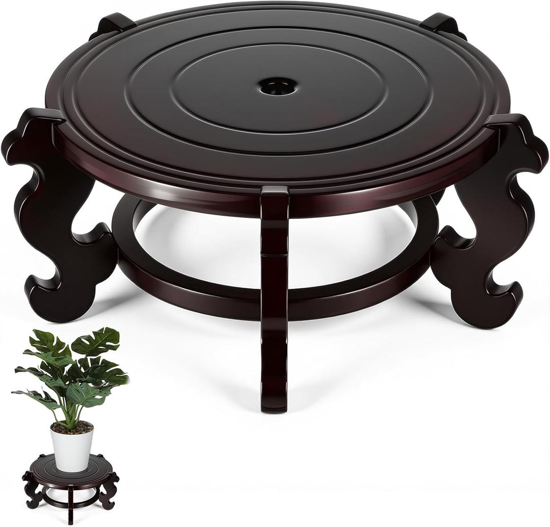 10 Inch Wooden Plant Stand Indoor Chinese Fishbowl Planter Display Stand Wooden Planter Stands Asian Vase Pot Stands for Indoor Vase Flower Pot Fishbowl Oriental Style (10 Inch)