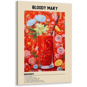 GyXzodonti Bloody Mary Cocktail posters retro cocktail wall art Cocktail Drink Wall Decor Vintage bar cart decor Kitchen Home Bar Cart Club Decor Canvas Print 16x24inch Framed (16L" x 24W", style-5-Framed)