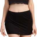 Women's Silk Half Slip Lace Trim Waist Short Underskirt Anti Cling Seamless Under Dress (Large, Black)