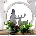 Christmas Table Decorations Joy Farmhouse Christmas Tree Elk Sign Wooden Winter Rustic Decor Vintage Holiday Block for Home Kitchen Xmas Party Mantel Tiered Tray Gift