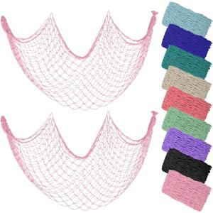 ZUEXT Light Pink Decorative Fishing Net 80x40 Inch, 2PCS Wall Photo Hanging Fishnet,Cotton Mermaid Net for Nautical Mermaid Pirate Ocean Themed Hawaii Beach Under the Sea Party Decorations