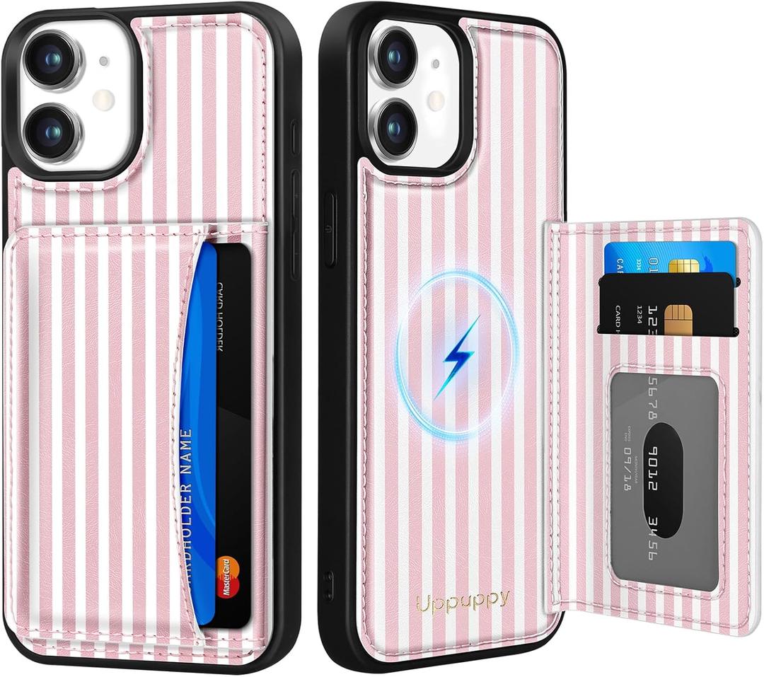 for iPhone 11 Case with Wallet - Fits 4 Card Slots, Compatible with MagSafe for Women Aesthetic Durable PU Leather Credit Card Holder Kickstand Phone Cover for Apple 11, Stripe
