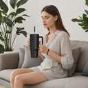 40 oz Tumbler with Handle & Straw Lid  Insulated Stainless Steel Water Bottle, Leakproof Travel Mug  Fits Cup Holder  Hot/Cold Drink Thermos  Ideal Gift for Men & Women (Black)